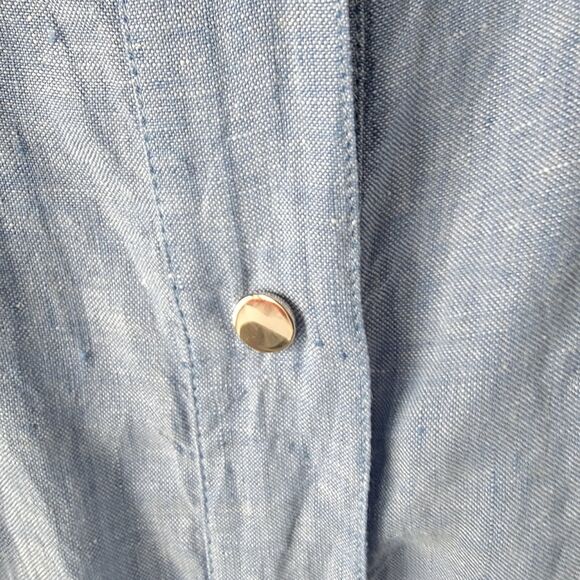 Chicos Womens 100% Linen Cross Utility Jacket sz 16/18 Drawstring Snap Down Blue - Picture 5 of 9